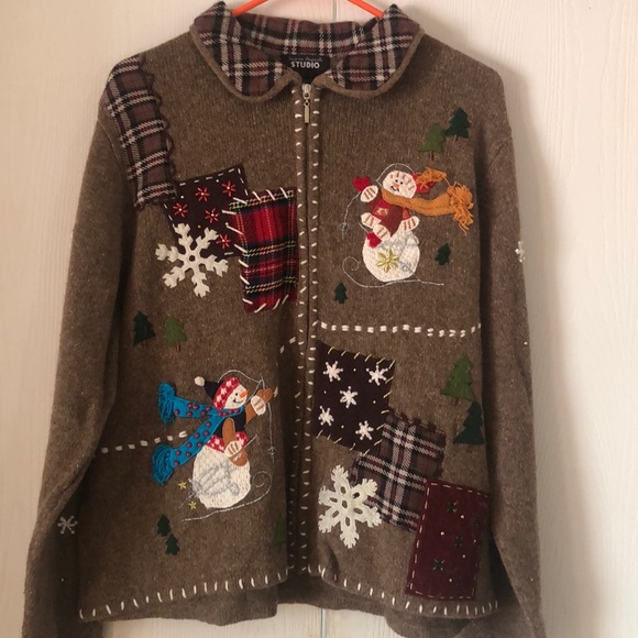 Woman’s VTG Y2k rare Christmas festive wool plaid blend patchwork jacket topper - Picture 1 of 11